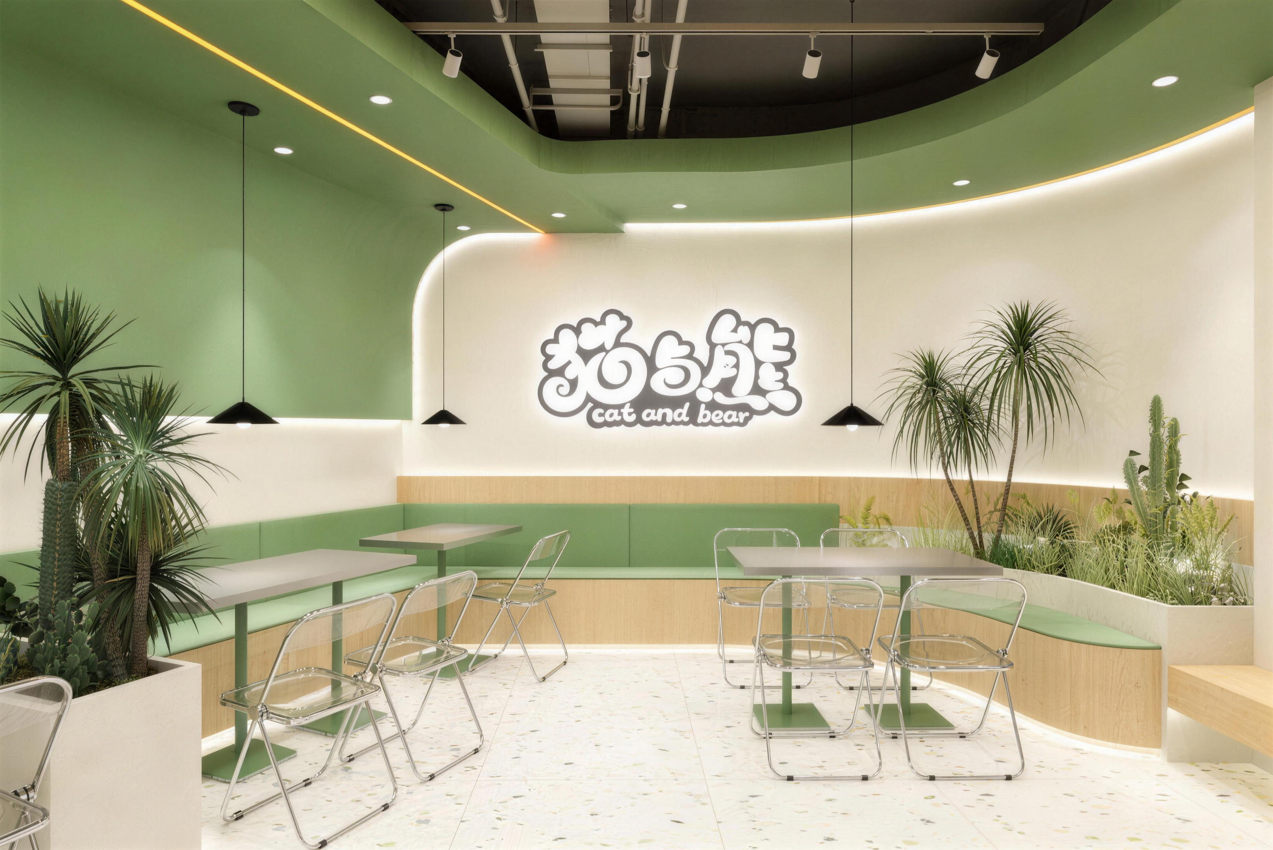 轻食店内饰-绿色简约风